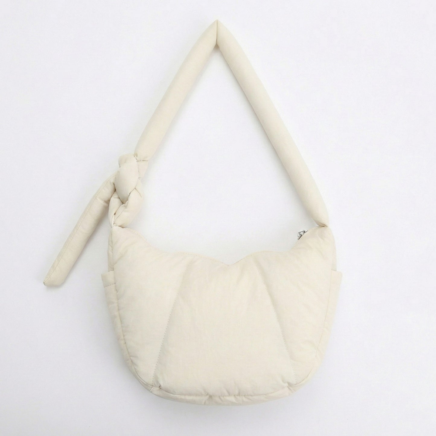 Padded Shoulder Bag with Adjustable Knotted Strap Soft Quilted Texture and Zipper Closure
