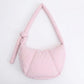 Padded Shoulder Bag with Adjustable Knotted Strap Soft Quilted Texture and Zipper Closure