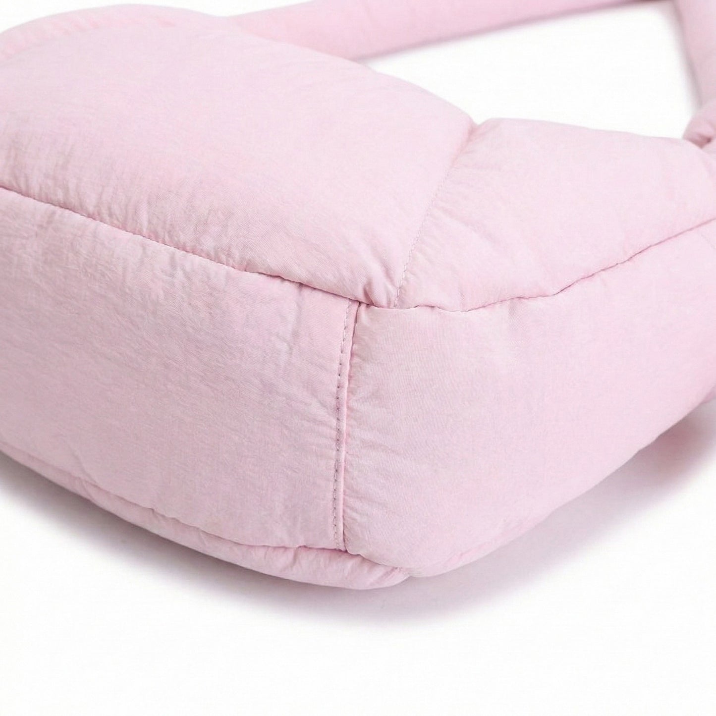 Padded Shoulder Bag with Adjustable Knotted Strap Soft Quilted Texture and Zipper Closure