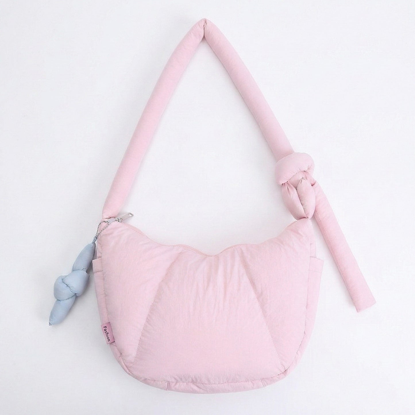 Padded Shoulder Bag with Adjustable Knotted Strap Soft Quilted Texture and Zipper Closure