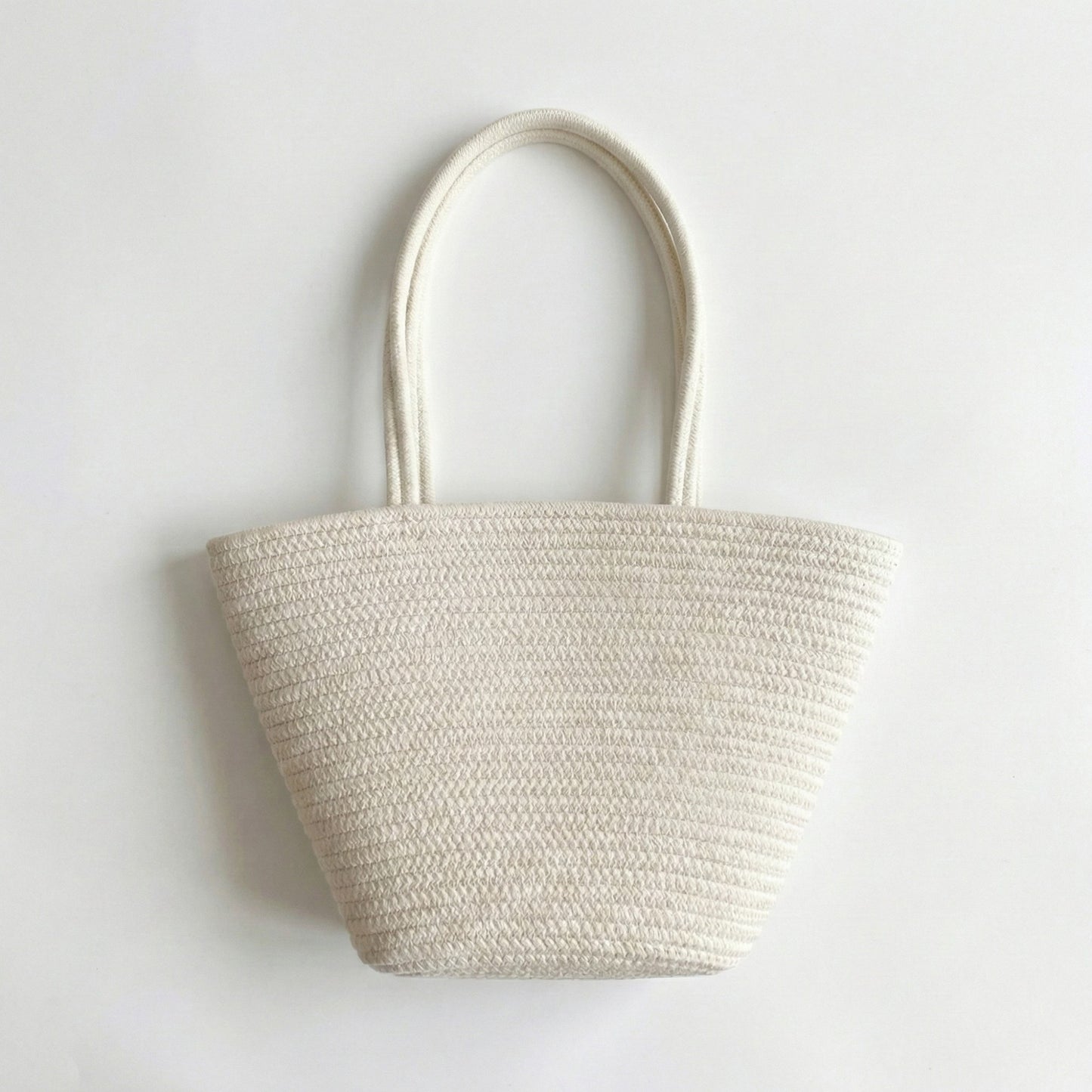 Crochet Tote Bag with Structured Silhouette Double Shoulder Handles and Lace Tie Accent