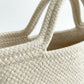 Crochet Tote Bag with Structured Silhouette Double Shoulder Handles and Lace Tie Accent