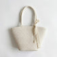 Crochet Tote Bag with Structured Silhouette Double Shoulder Handles and Lace Tie Accent