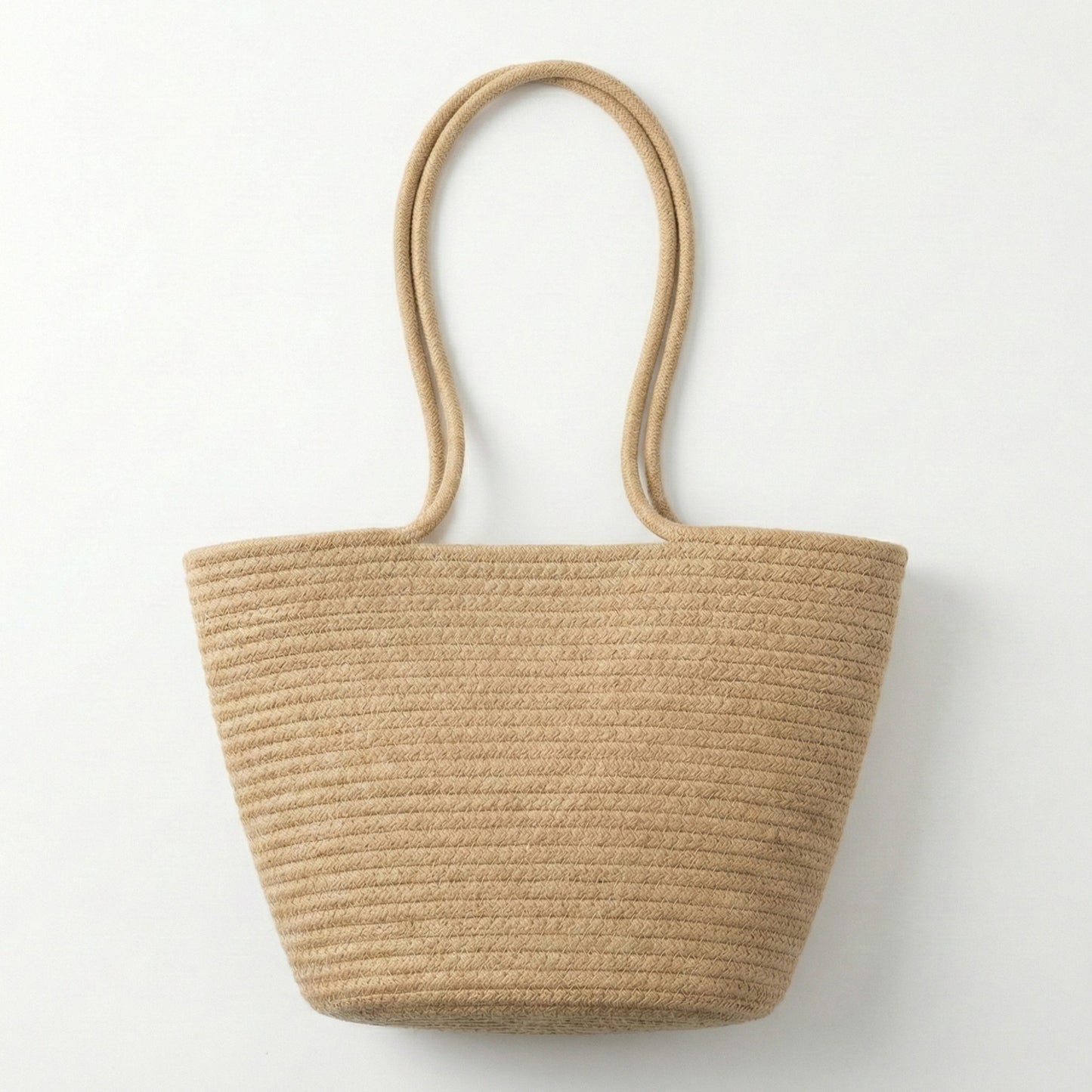 Crochet Tote Bag with Structured Silhouette Double Shoulder Handles and Lace Tie Accent