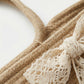 Crochet Tote Bag with Structured Silhouette Double Shoulder Handles and Lace Tie Accent