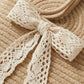 Crochet Tote Bag with Structured Silhouette Double Shoulder Handles and Lace Tie Accent