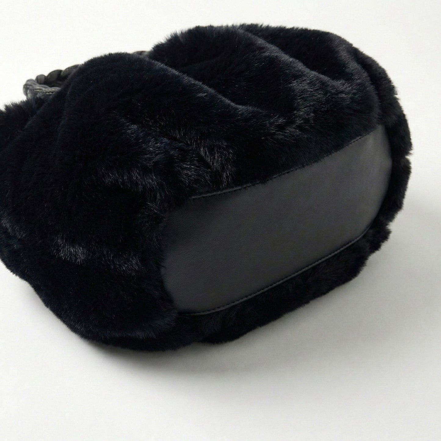 Faux Fur Top Handle Bag with Braided Strap Detail Adjustable Crossbody Cord