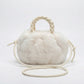 Faux Fur Top Handle Bag with Braided Strap Detail Adjustable Crossbody Cord