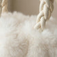 Faux Fur Top Handle Bag with Braided Strap Detail Adjustable Crossbody Cord