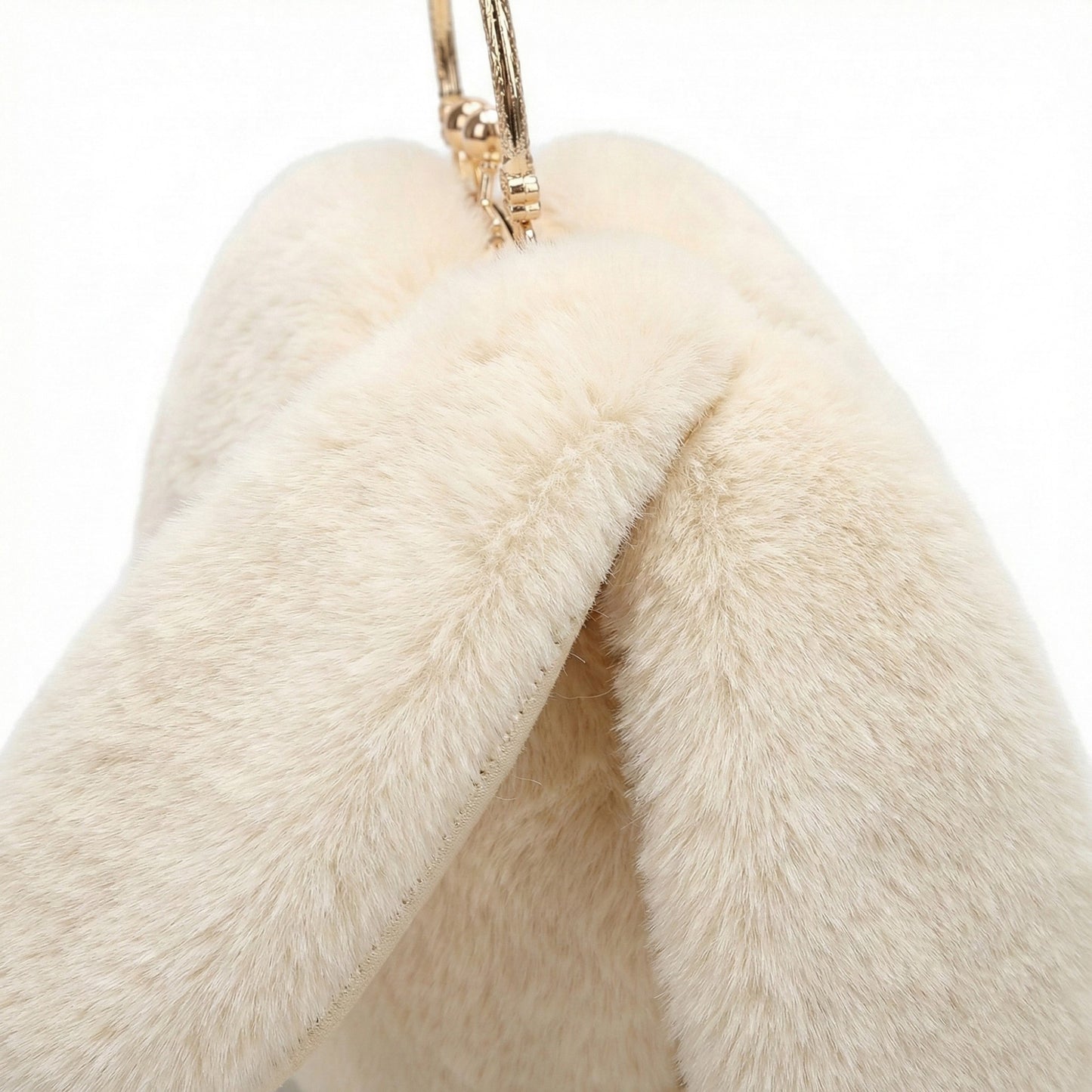 Faux Fur Clutch Handbag with Gold Tone Kiss Lock Closure Top Handle and Chain Strap