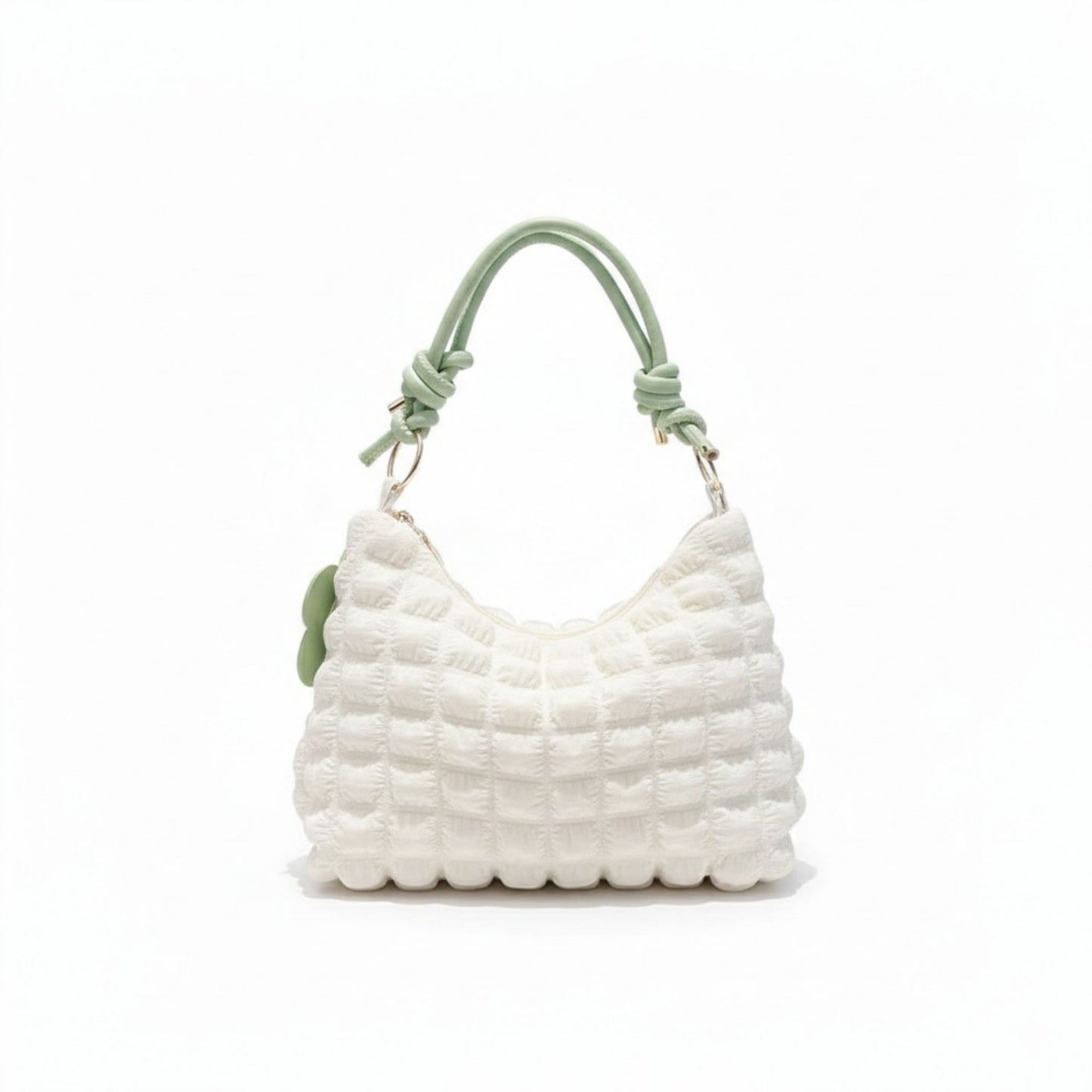 Textured Shoulder Bag with Quilted Bubble Design Contrast Knot Handle