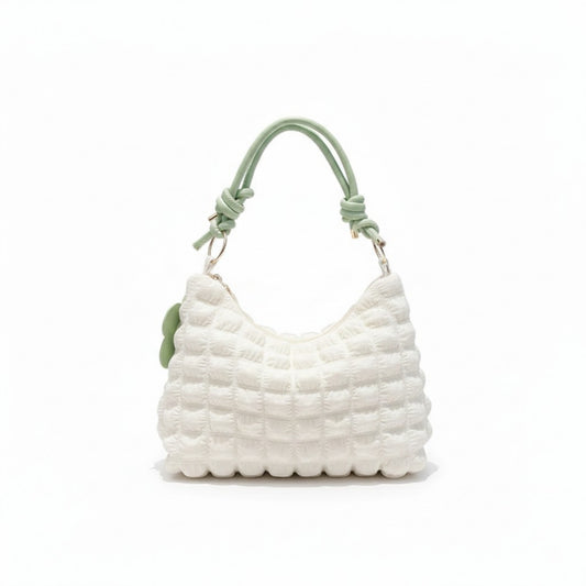 Textured Shoulder Bag with Quilted Bubble Design Contrast Knot Handle
