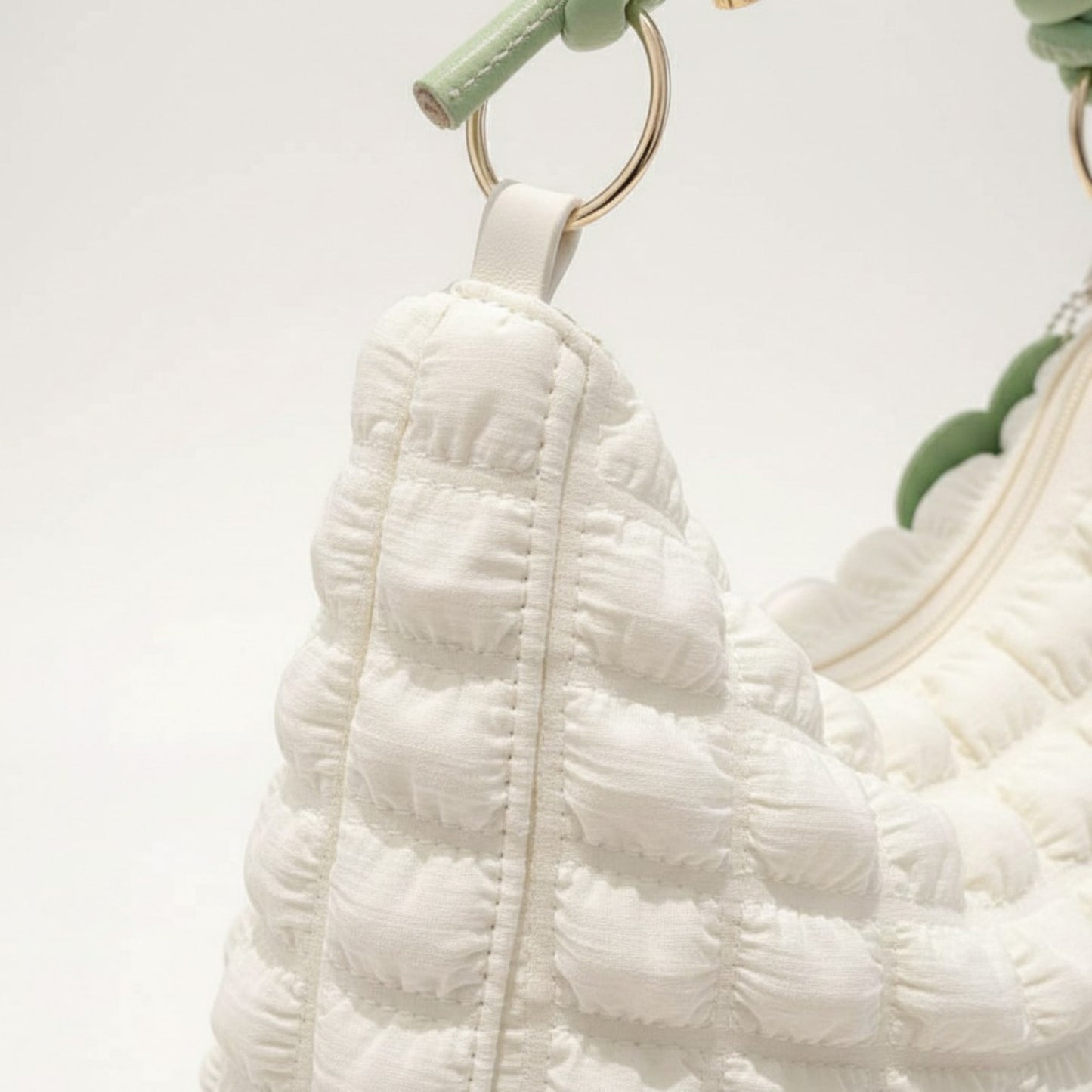 Textured Shoulder Bag with Quilted Bubble Design Contrast Knot Handle