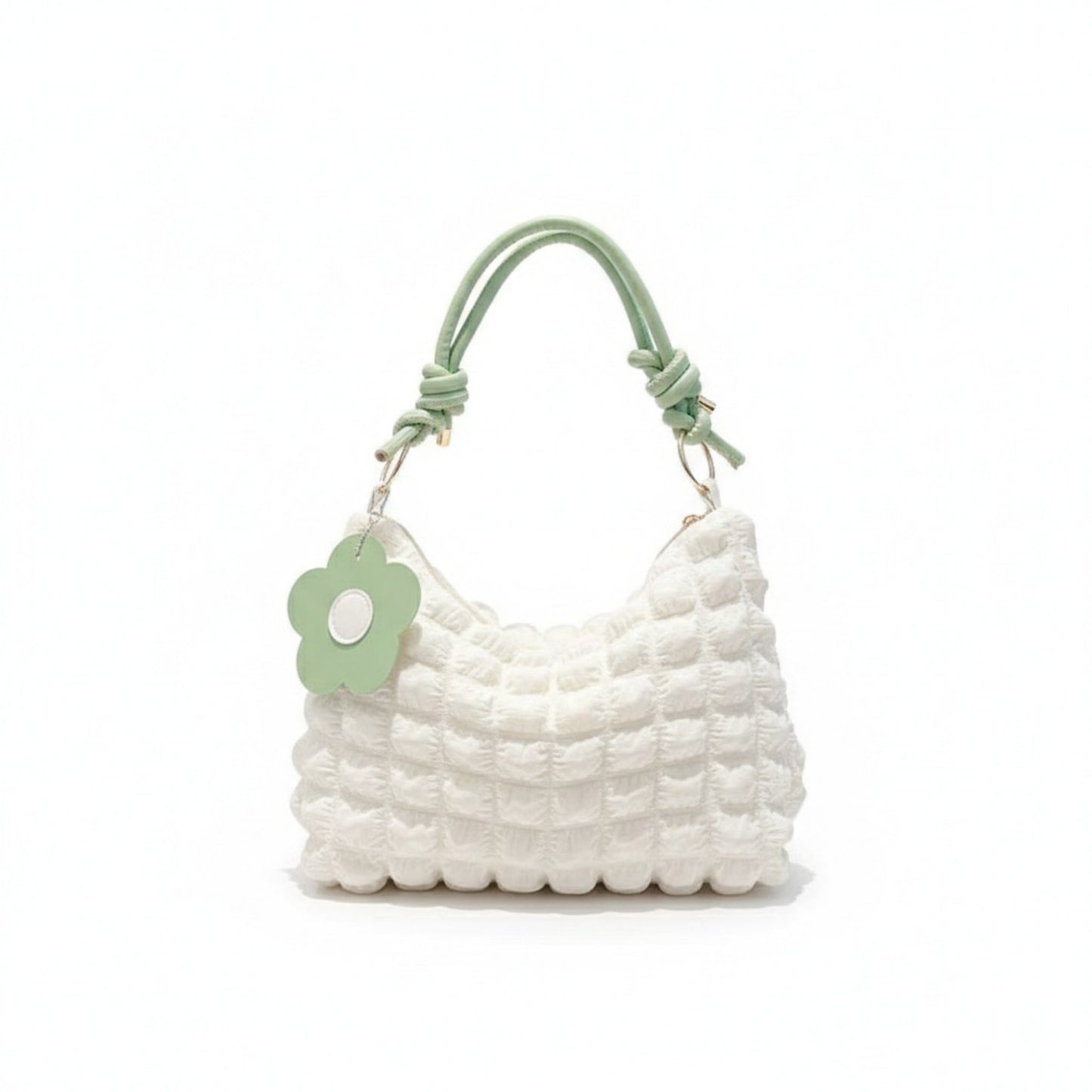 Textured Shoulder Bag with Quilted Bubble Design Contrast Knot Handle