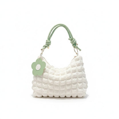 Textured Shoulder Bag with Quilted Bubble Design Contrast Knot Handle