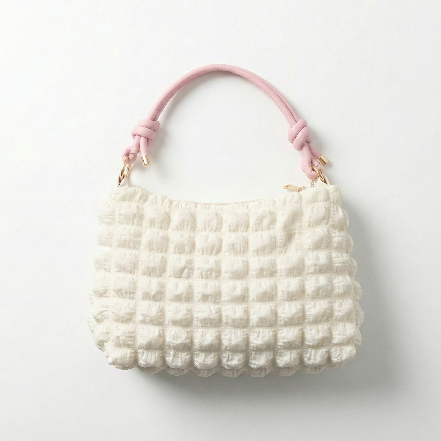 Textured Shoulder Bag with Quilted Bubble Design Contrast Knot Handle