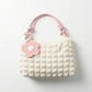 Textured Shoulder Bag with Quilted Bubble Design Contrast Knot Handle
