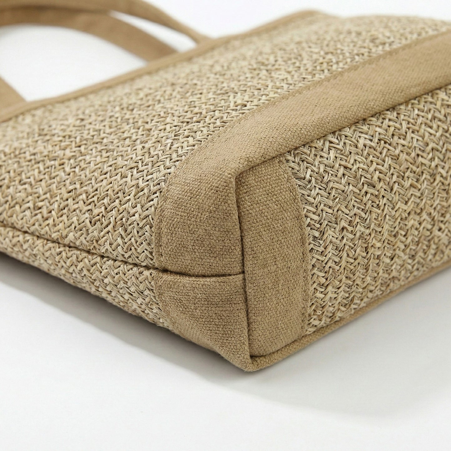 Woven Straw Tote Bag with Contrast Panel Bow Accent Dual Shoulder Straps