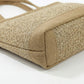 Woven Straw Tote Bag with Contrast Panel Bow Accent Dual Shoulder Straps