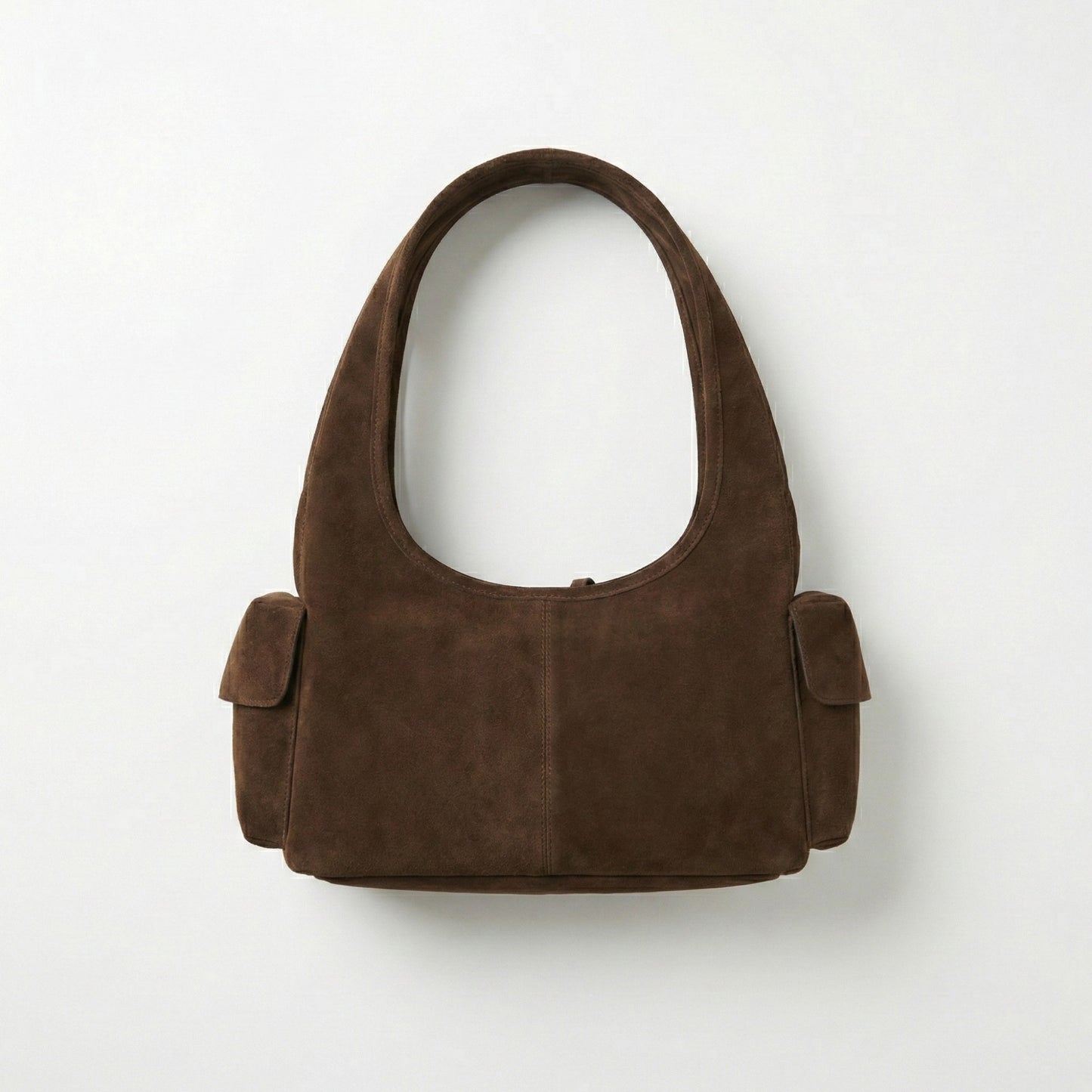 Faux Leather Shoulder Bag with Curved Silhouette Multi Pocket Design Wide Strap