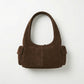 Faux Leather Shoulder Bag with Curved Silhouette Multi Pocket Design Wide Strap