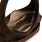 Faux Leather Shoulder Bag with Curved Silhouette Multi Pocket Design Wide Strap