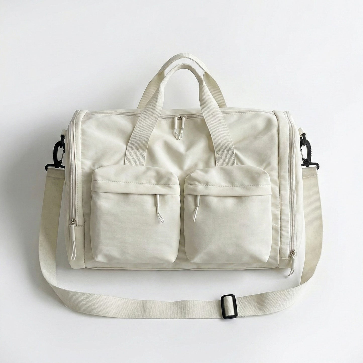 Nylon Weekender Duffle Bag with Multiple Front Pockets Adjustable Crossbody Strap