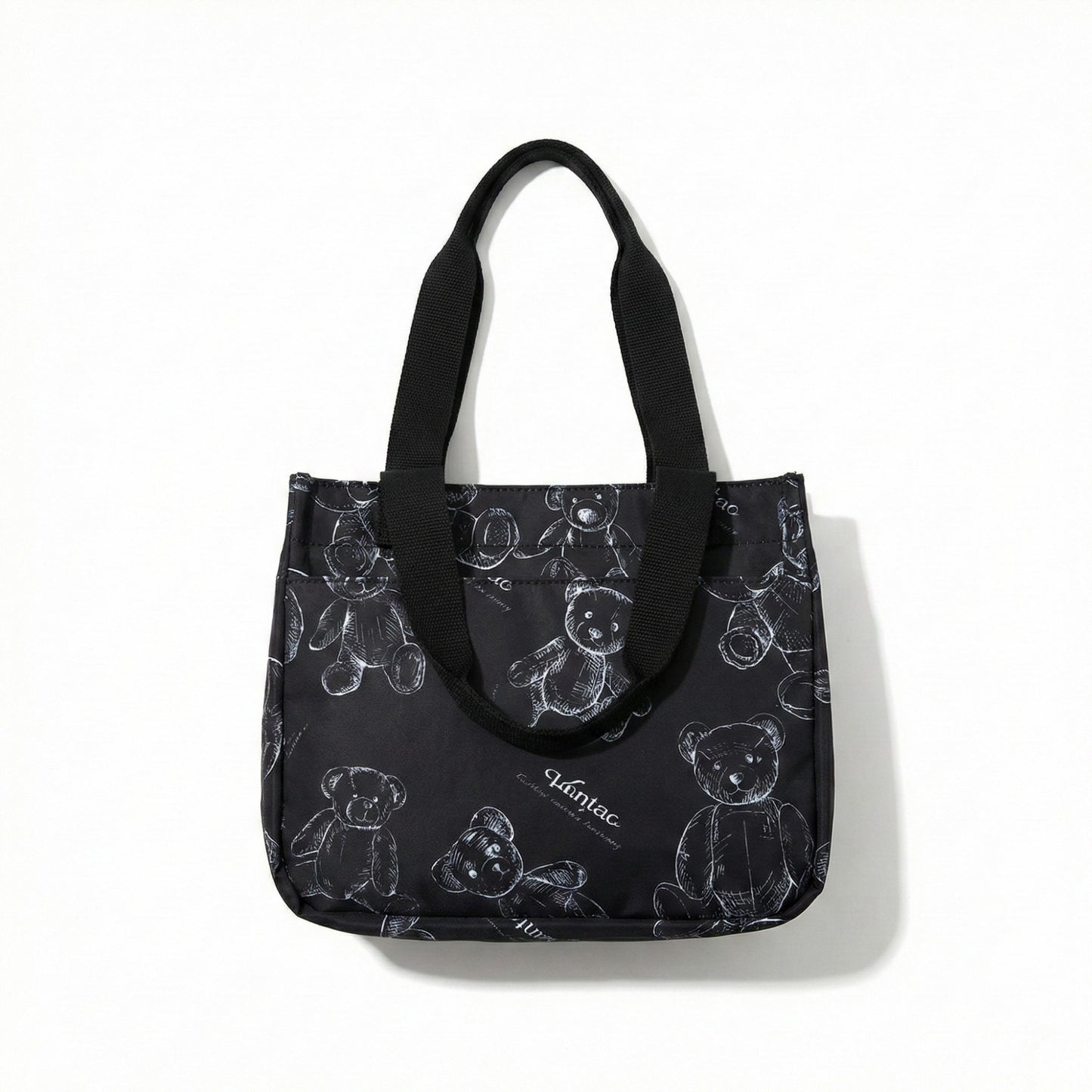 Insulated Lunch Tote Bag with Teddy Bear Print Adjustable Shoulder Strap