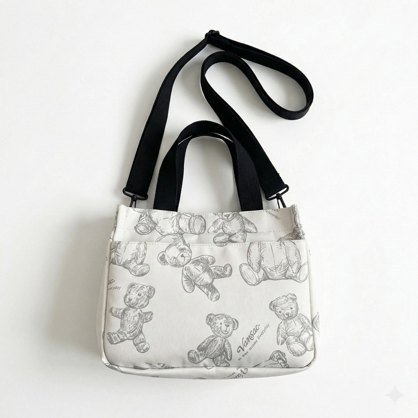 Insulated Lunch Tote Bag with Teddy Bear Print Adjustable Shoulder Strap