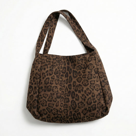 Leopard Print Hobo Shoulder Bag with Soft Slouchy Silhouette and Wide Strap