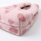 Faux Fur Shoulder Tote Bag with Heart Pattern Soft Plush Texture and Wide Handles