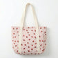 Strawberry Print Corduroy Tote Bag with Double Shoulder Straps and Front Snap Pocket