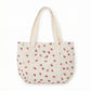 Strawberry Print Corduroy Tote Bag with Double Shoulder Straps and Front Snap Pocket