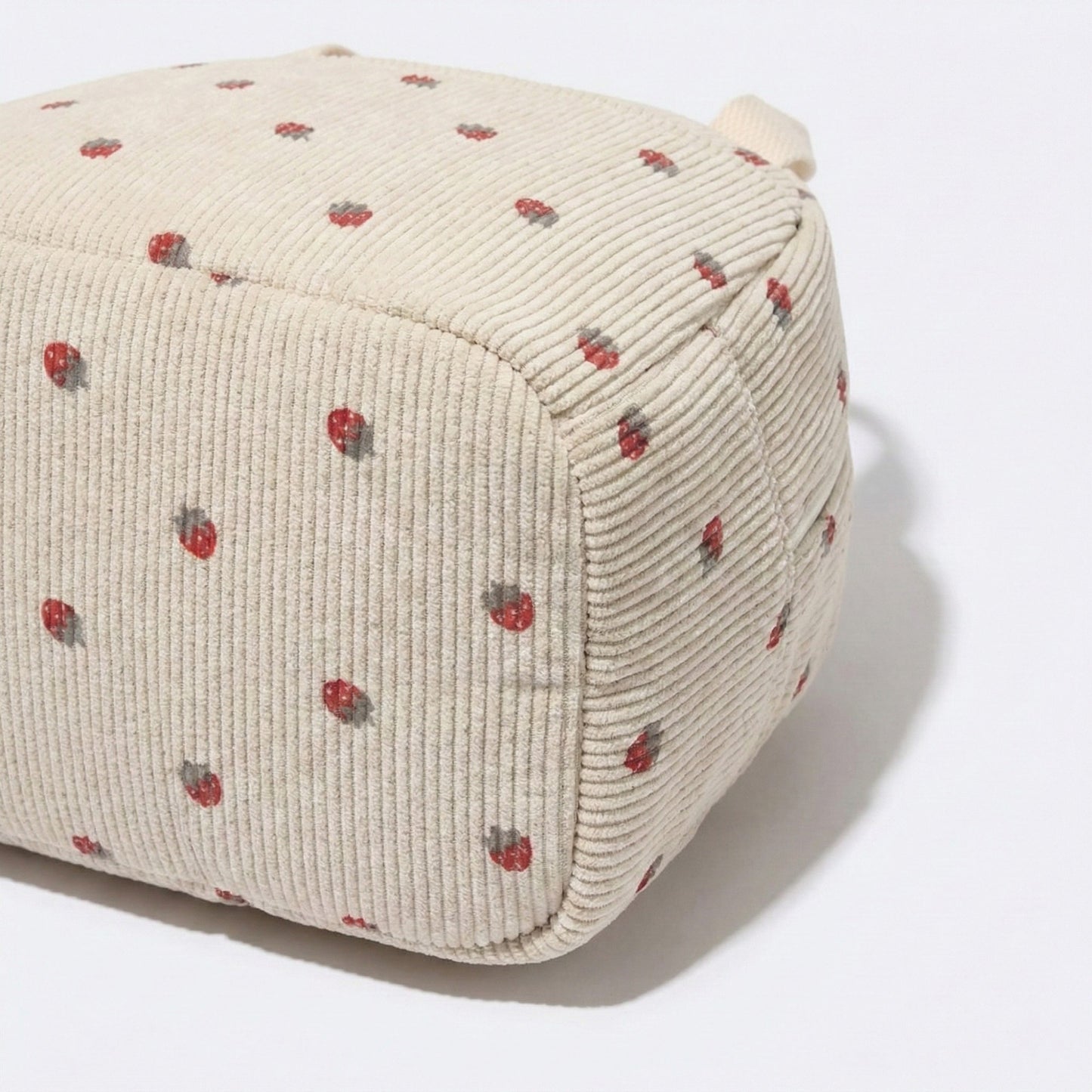 Insulated Lunch Tote Bag with Foil Lining Strawberry Print Corduroy and Top Handle