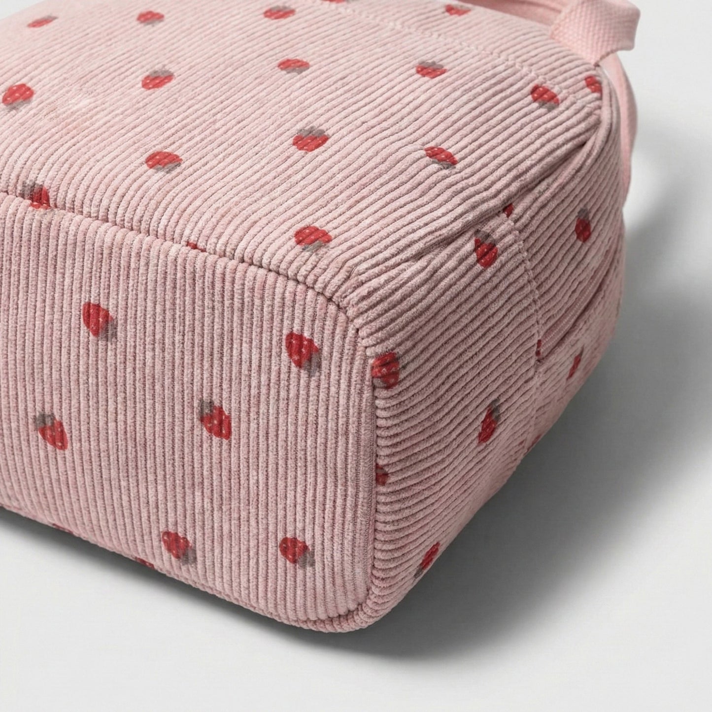 Insulated Lunch Tote Bag with Foil Lining Strawberry Print Corduroy and Top Handle