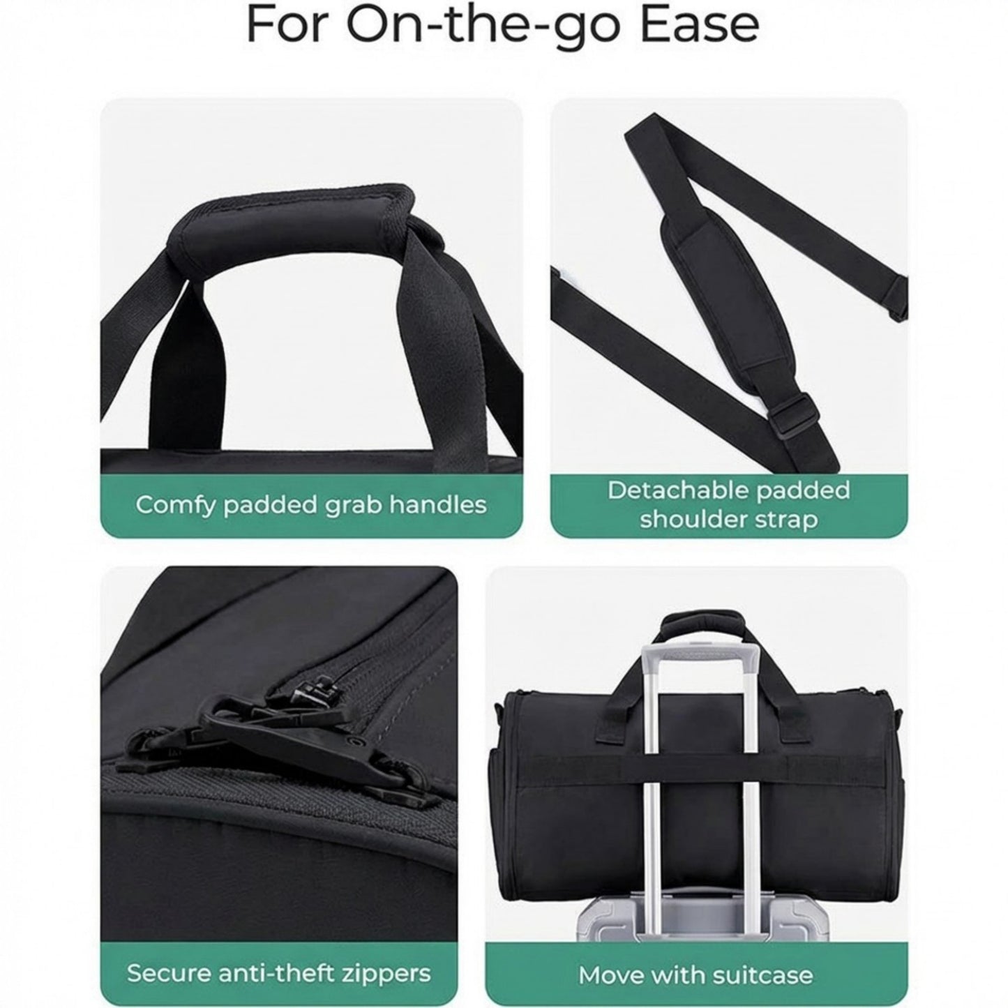 Travel Duffel Bag with Garment Compartment Detachable Strap and Multi Pocket Storage