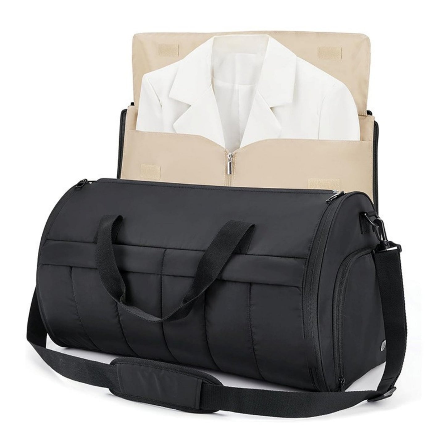 Travel Duffel Bag with Garment Compartment Detachable Strap and Multi Pocket Storage