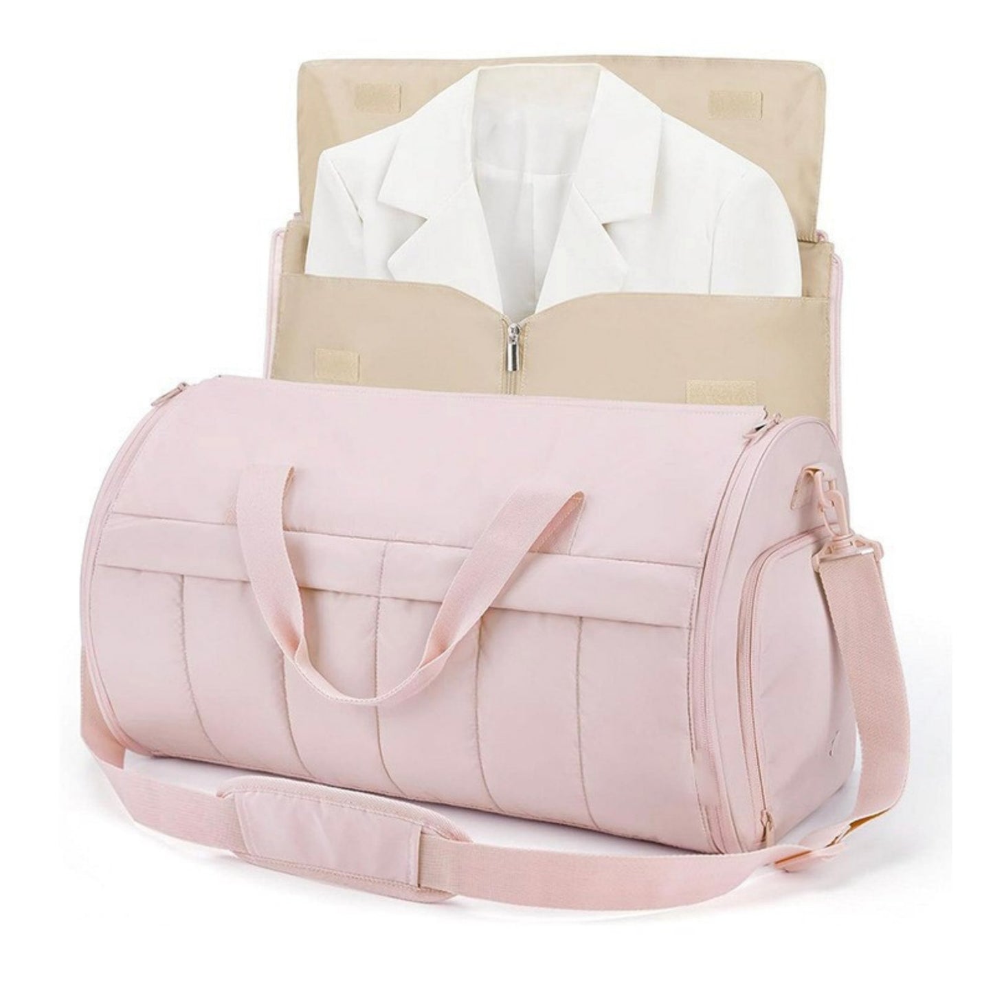Travel Duffel Bag with Garment Compartment Detachable Strap and Multi Pocket Storage