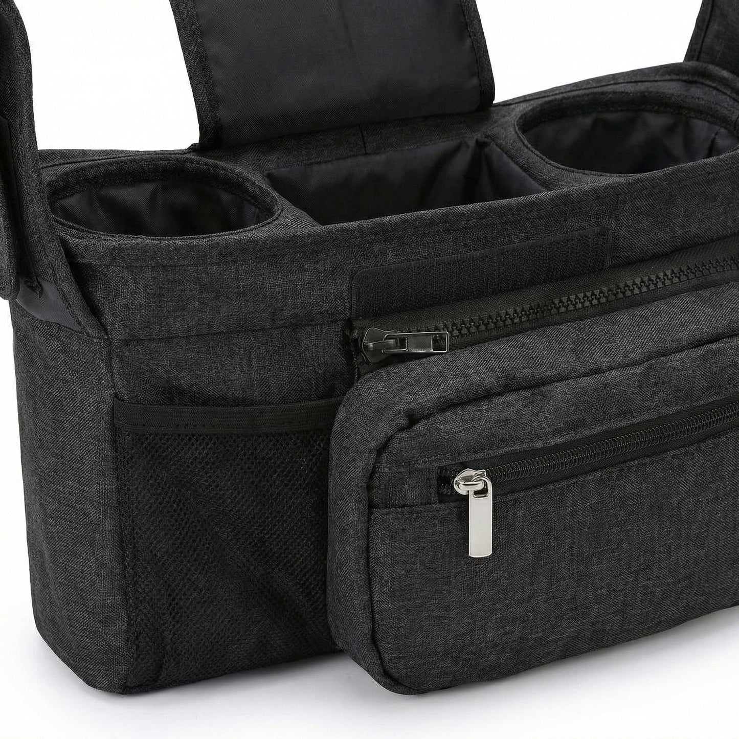 Stroller Organizer with Cup Holders and Zipper Pockets Adjustable Straps Large Storage Space