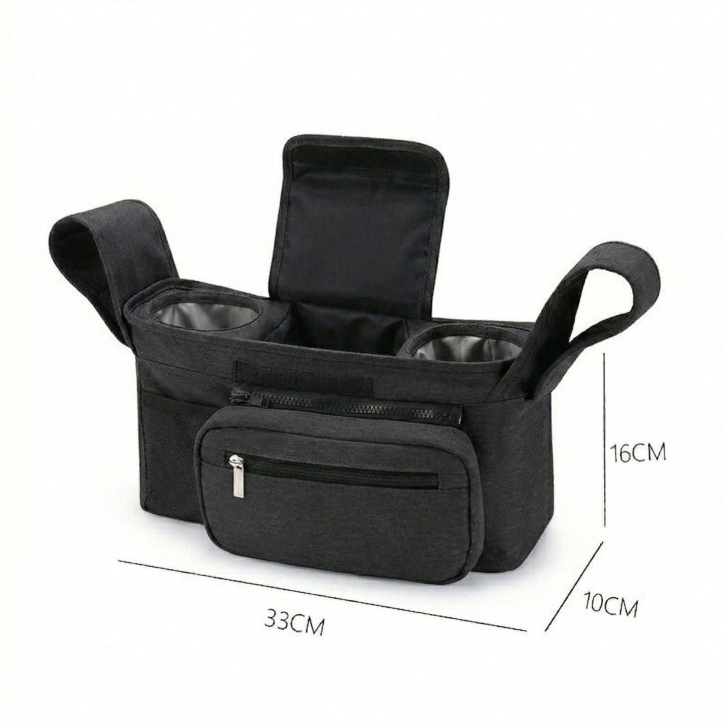 Stroller Organizer with Cup Holders and Zipper Pockets Adjustable Straps Large Storage Space