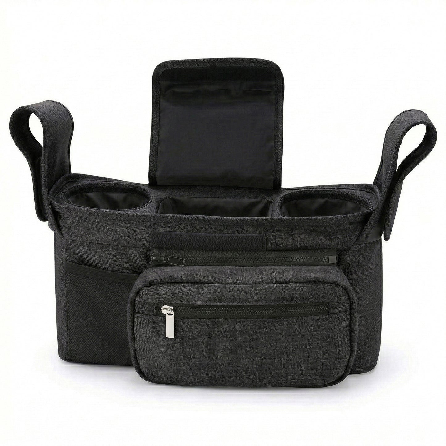 Stroller Organizer with Cup Holders and Zipper Pockets Adjustable Straps Large Storage Space