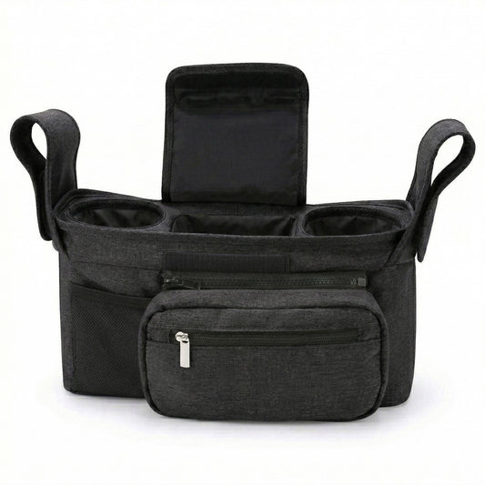 Stroller Organizer with Cup Holders and Zipper Pockets Adjustable Straps Large Storage Space