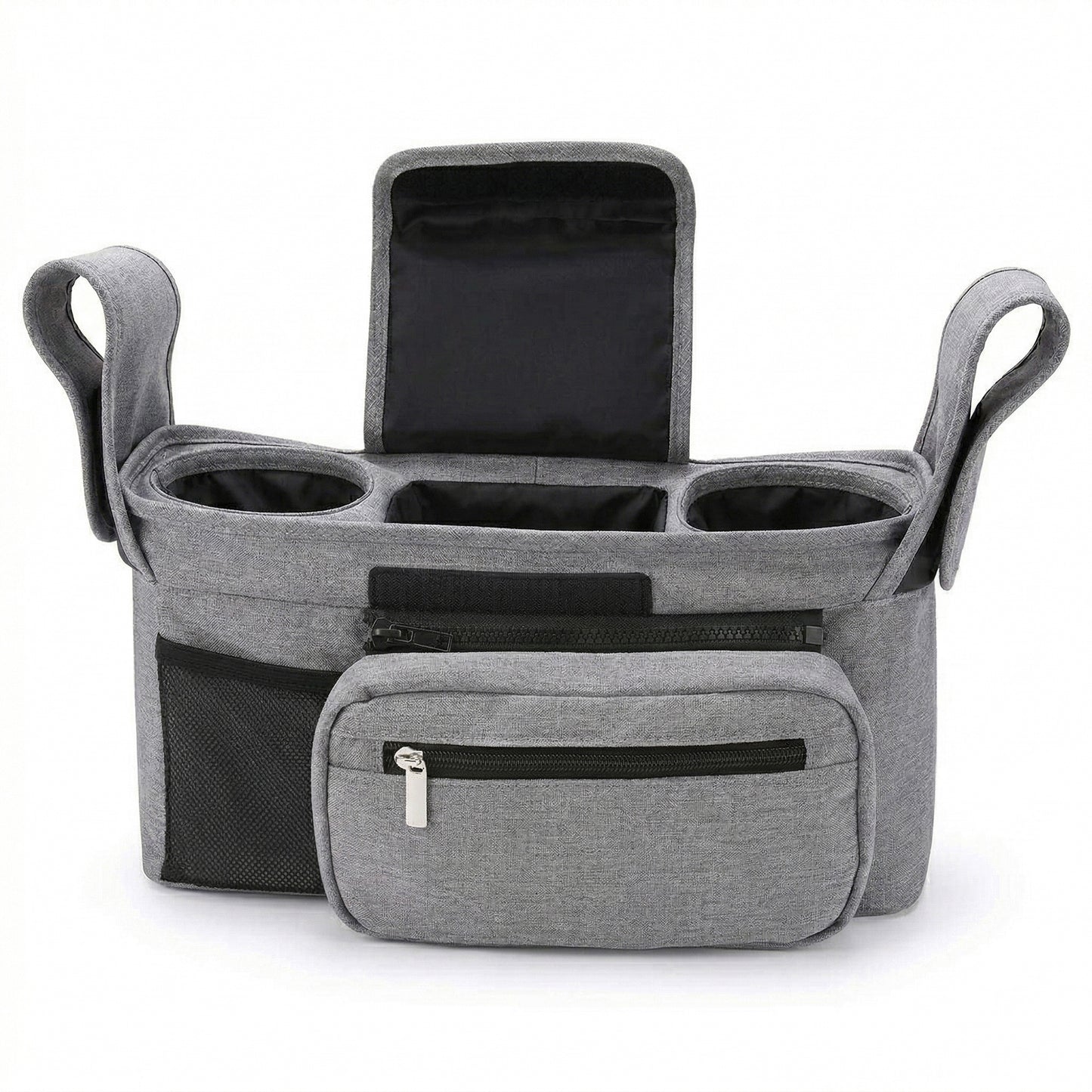 Stroller Organizer with Cup Holders and Zipper Pockets Adjustable Straps Large Storage Space