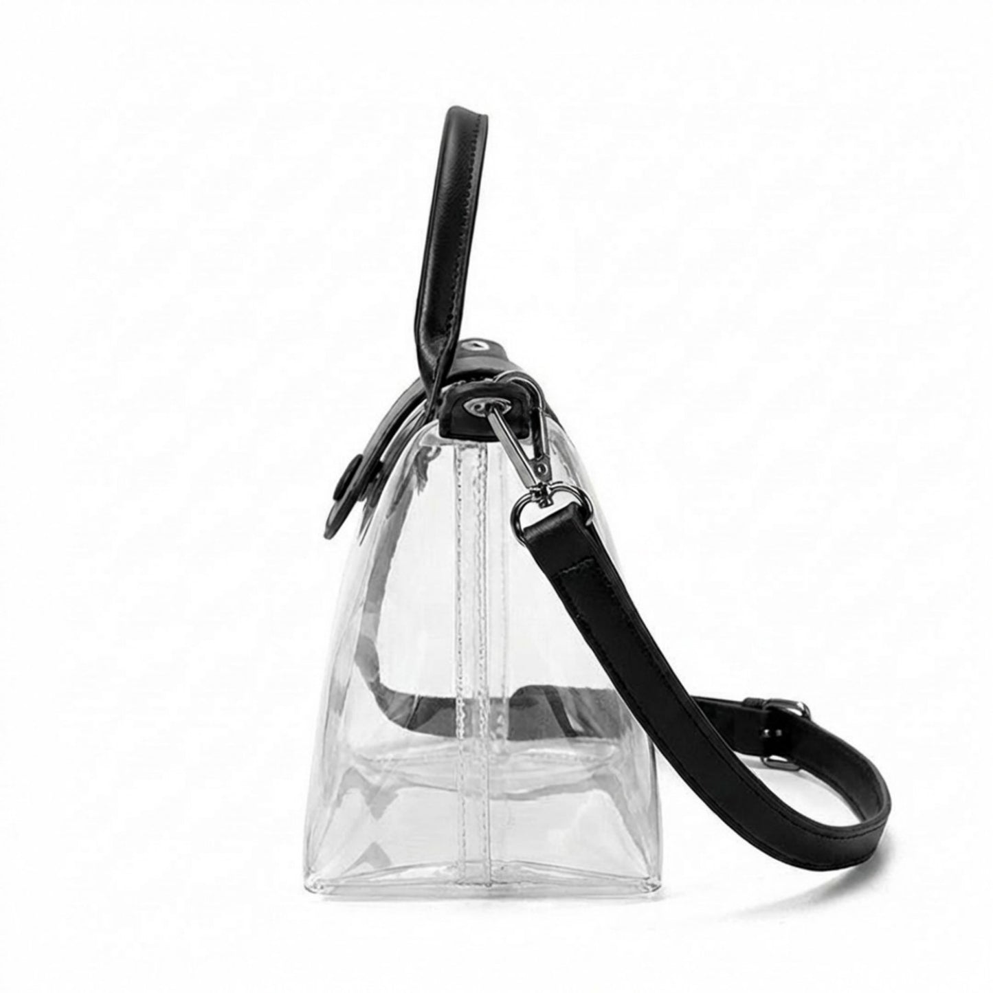 Clear Crossbody Bag with Removable Strap Top Handle and Snap Flap Closure