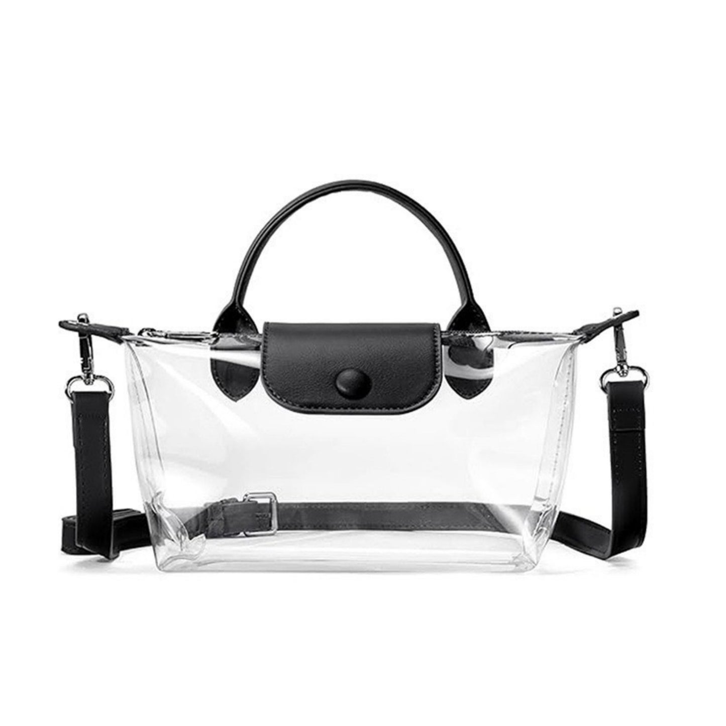 Clear Crossbody Bag with Removable Strap Top Handle and Snap Flap Closure