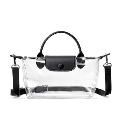 Clear Crossbody Bag with Removable Strap Top Handle and Snap Flap Closure
