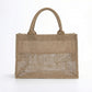 Linen Blend Tote Bag with Structured Shape Clear Window Panel and Double Top Handles