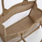 Linen Blend Tote Bag with Structured Shape Clear Window Panel and Double Top Handles