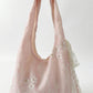 Soft Shoulder Bag Floral Embroidery Lace Trim Detail Slouchy Hobo Silhouette