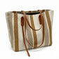 Striped Canvas Tote Bag Dual Shoulder Straps Structured Open Top Design